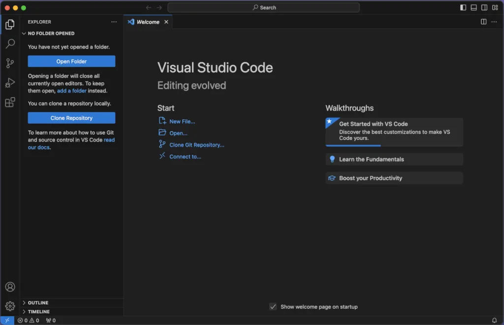 Visual Studio Codeの起動時の見た目